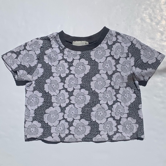 J.O.A. Tops - JOA White & Gray Flower Crop Top ASO Lydia Martin